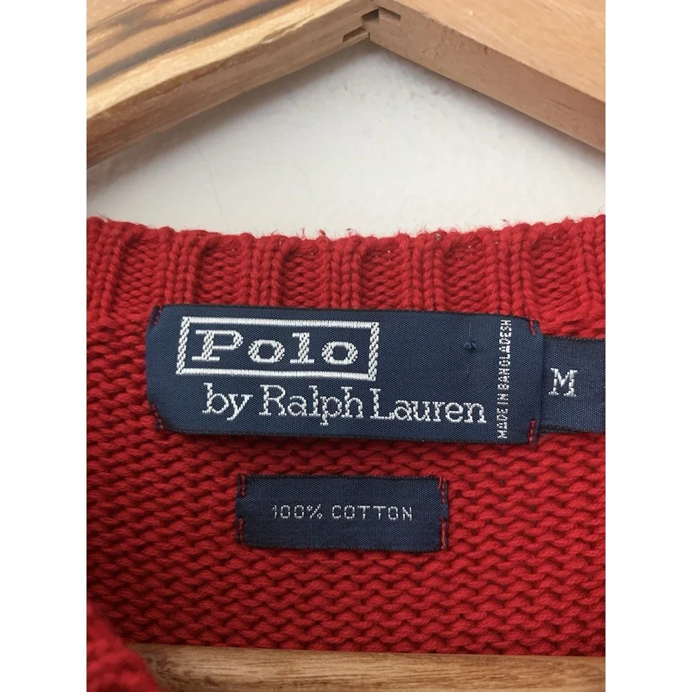 Polo Ralph Lauren Red 100% Cotton Sweater Pullover Crew Neck Prep Ivy Timeless